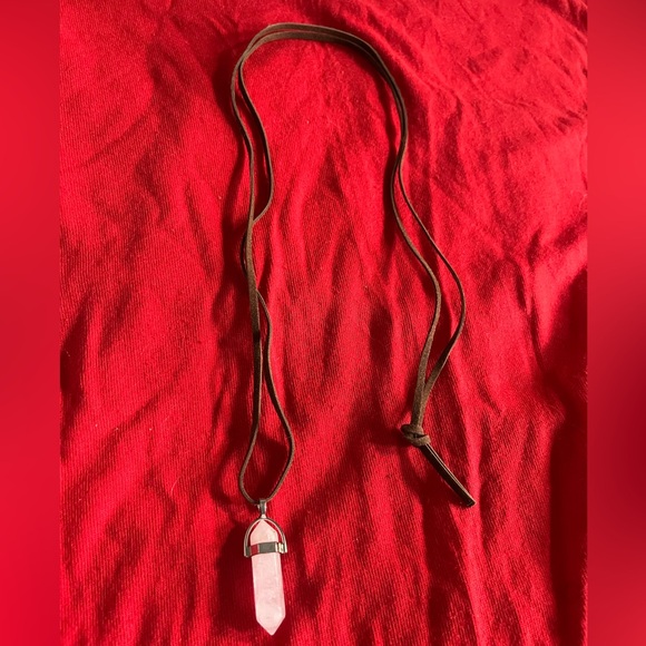 Hand Crafted Pink Rose Quarts Corded Medallion Long Necklace Handmade Hand Made - Picture 2 of 4